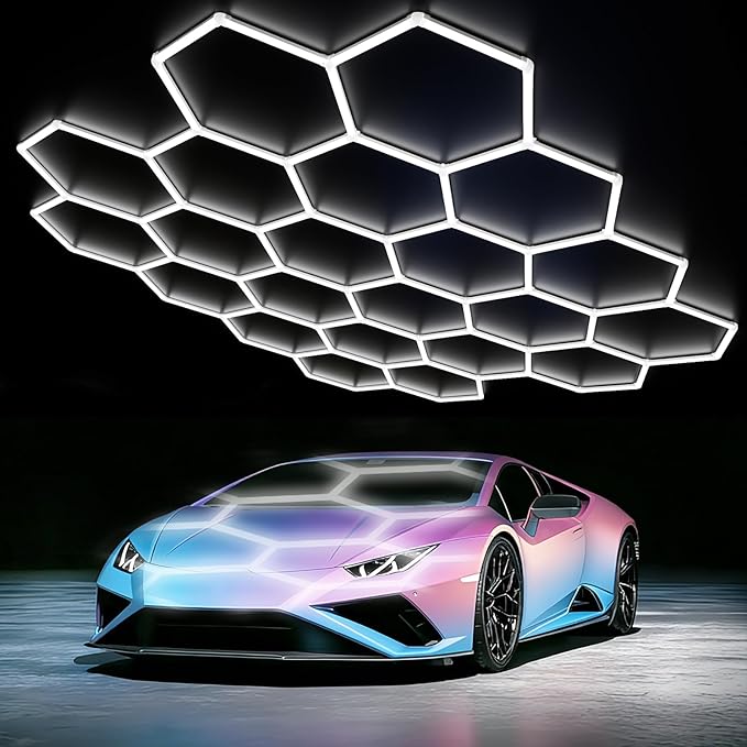 LumaGrid Modular Hexagon Lighting - 6500K Ultra Bright Hex Light, Honeycomb Light for Garage, Shop, Basement, Barber, Homegym