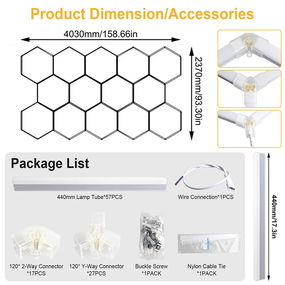 LumaGrid Modular Hexagon Lighting - 6500K Ultra Bright Hex Light, Honeycomb Light for Garage, Shop, Basement, Barber, Homegym