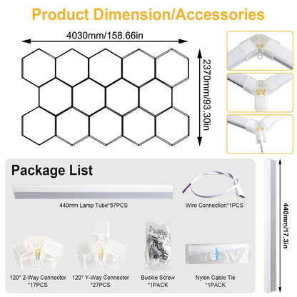 LumaGrid Modular Hexagon Lighting - 6500K Ultra Bright Hex Light, Honeycomb Light for Garage, Shop, Basement, Barber, Homegym