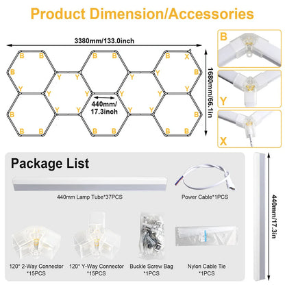 LumaGrid Modular Hexagon Lighting - 6500K Ultra Bright Hex Light, Honeycomb Light for Garage, Shop, Basement, Barber, Homegym