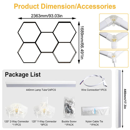 LumaGrid Modular Hexagon Lighting - 6500K Ultra Bright Hex Light, Honeycomb Light for Garage, Shop, Basement, Barber, Homegym