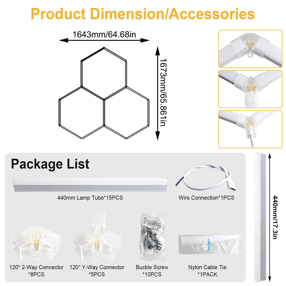 LumaGrid Modular Hexagon Lighting - 6500K Ultra Bright Hex Light, Honeycomb Light for Garage, Shop, Basement, Barber, Homegym