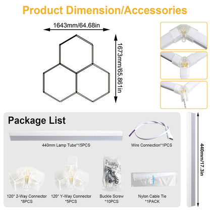 LumaGrid Modular Hexagon Lighting - 6500K Ultra Bright Hex Light, Honeycomb Light for Garage, Shop, Basement, Barber, Homegym
