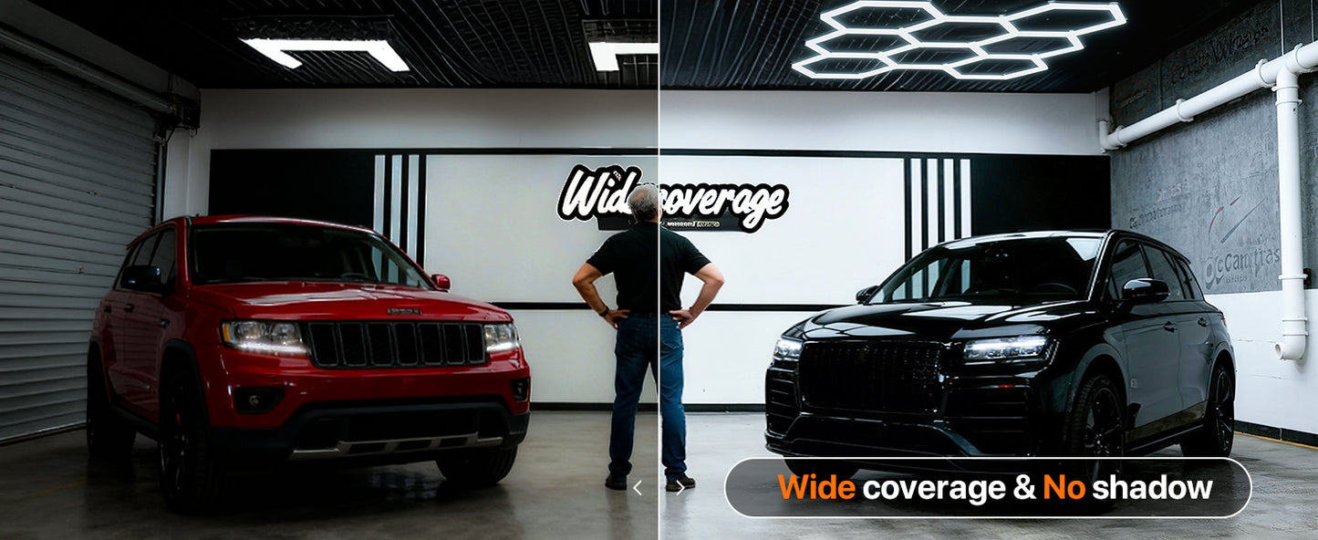 LumaGrid Modular Hexagon Lighting - 6500K Ultra Bright Hex Light, Honeycomb Light for Garage, Shop, Basement, Barber, Homegym